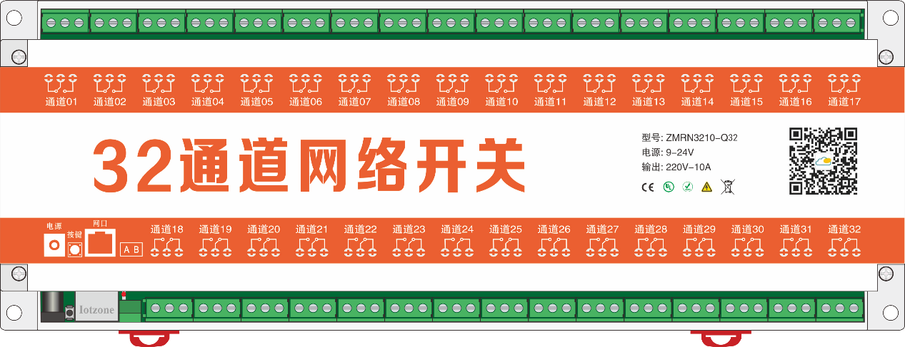 ZMRN Q系列32通道网络继电器控制器产品面板