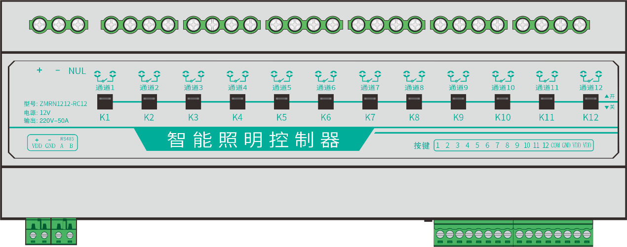 ZMRN1212-RC12 12通道大功率网络继电器控制器面板图