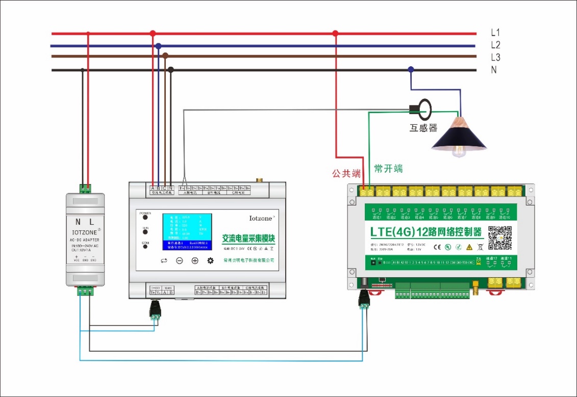 ZMSG1212-12S3 与4G控制器组合接线示意