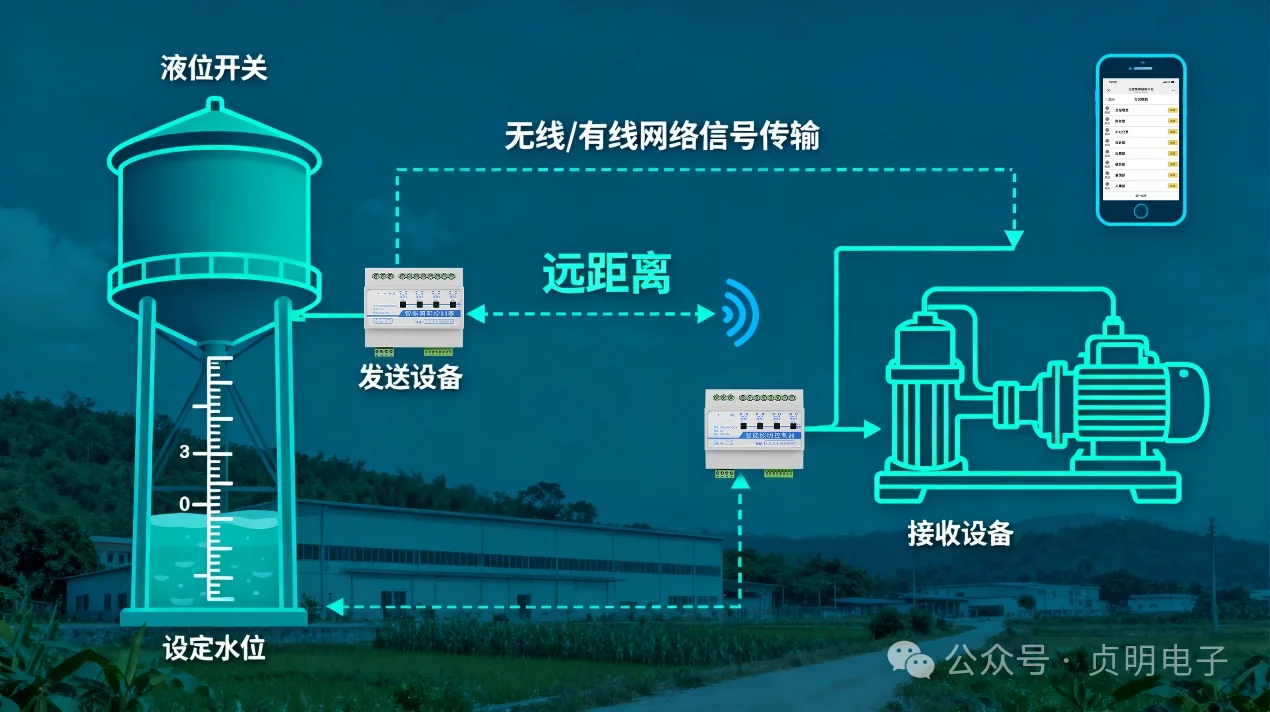 水塔液位设备与水泵控制器远程互控流程