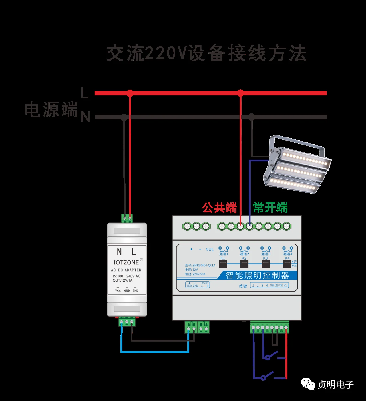 ZMRL0404-QCL4四通道交流负载接线示意