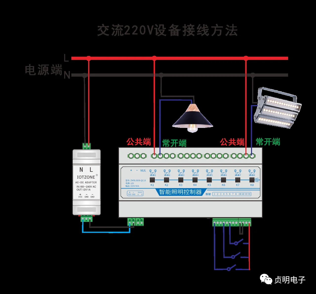 ZMRL0808-QCL8八通道交流负载接线示意