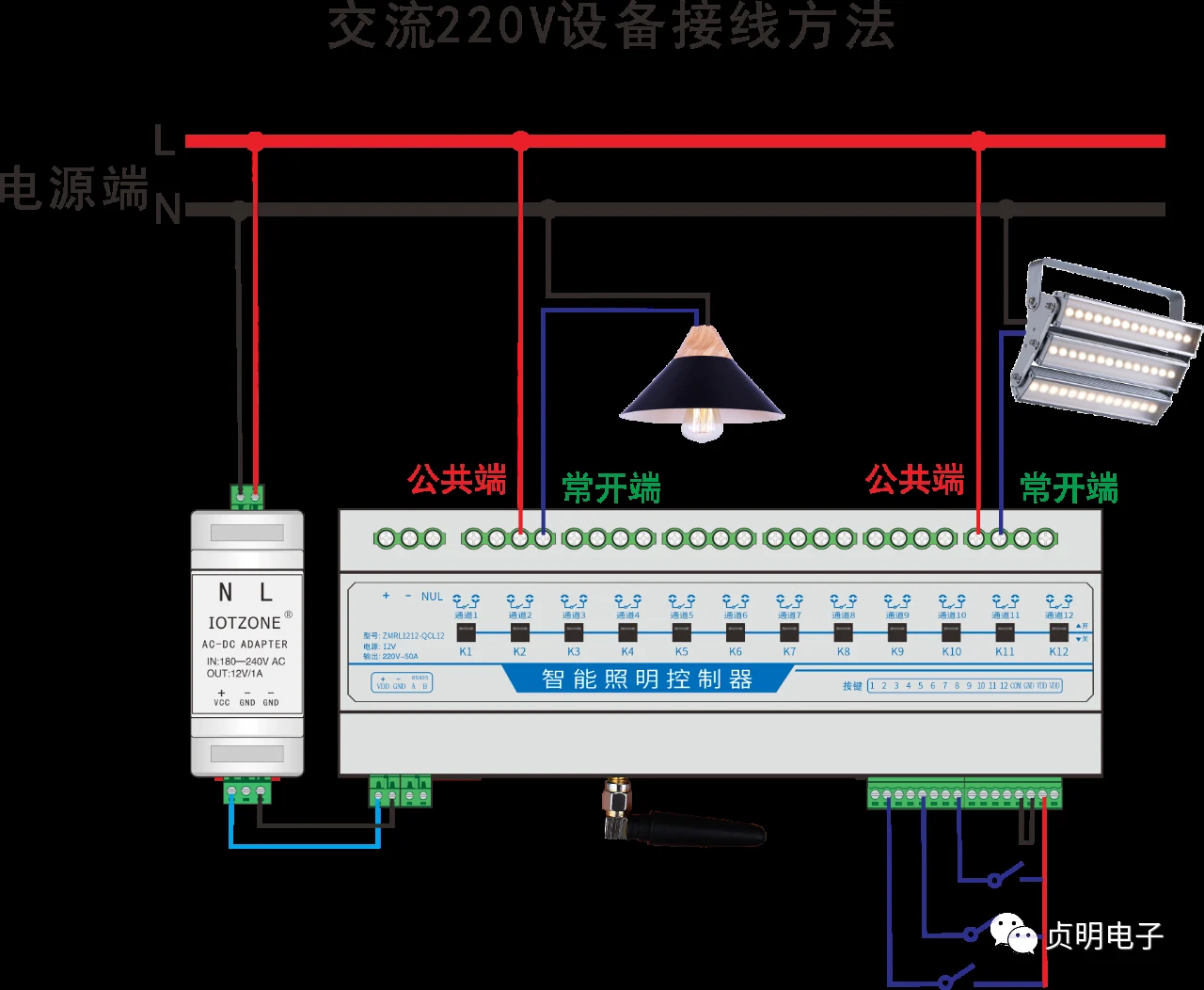 ZMRL1212-QCL12十二通道交流负载接线示意