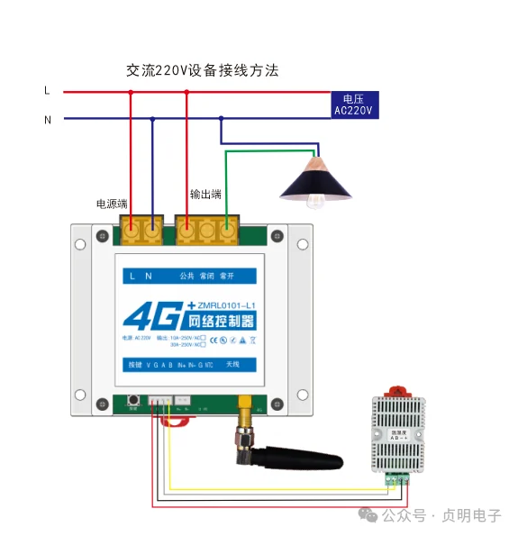 贞明电子L1单通道4G控制器接线示意