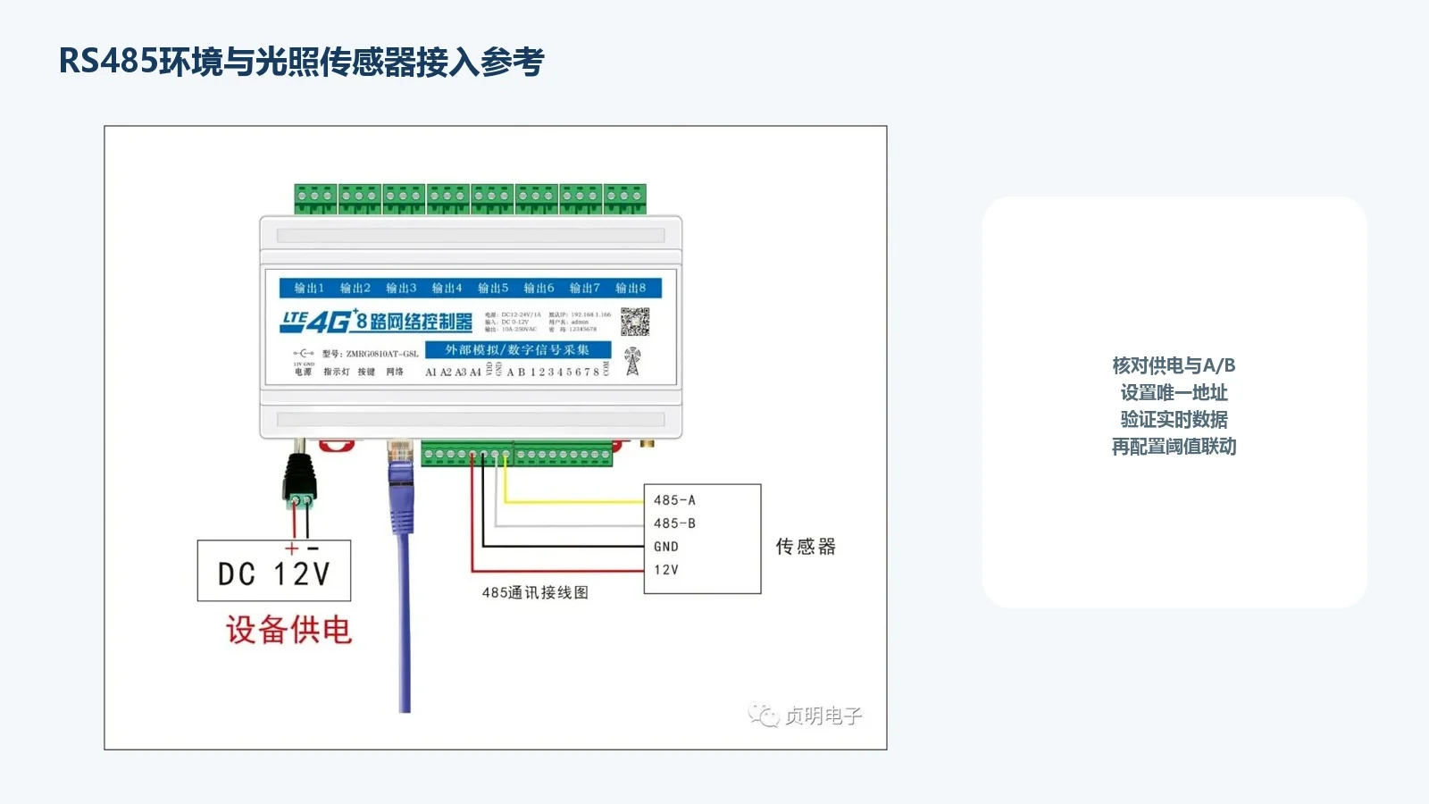 ZMRG0810AT-G8L连接RS485光照环境传感器示意
