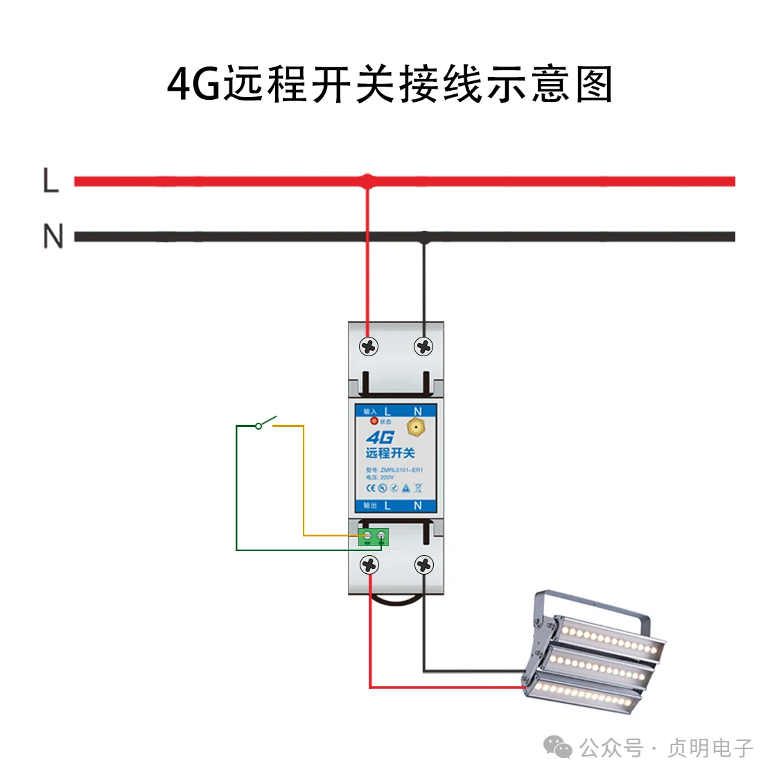 ER1的220V供电单路负载与无源开关输入接线关系