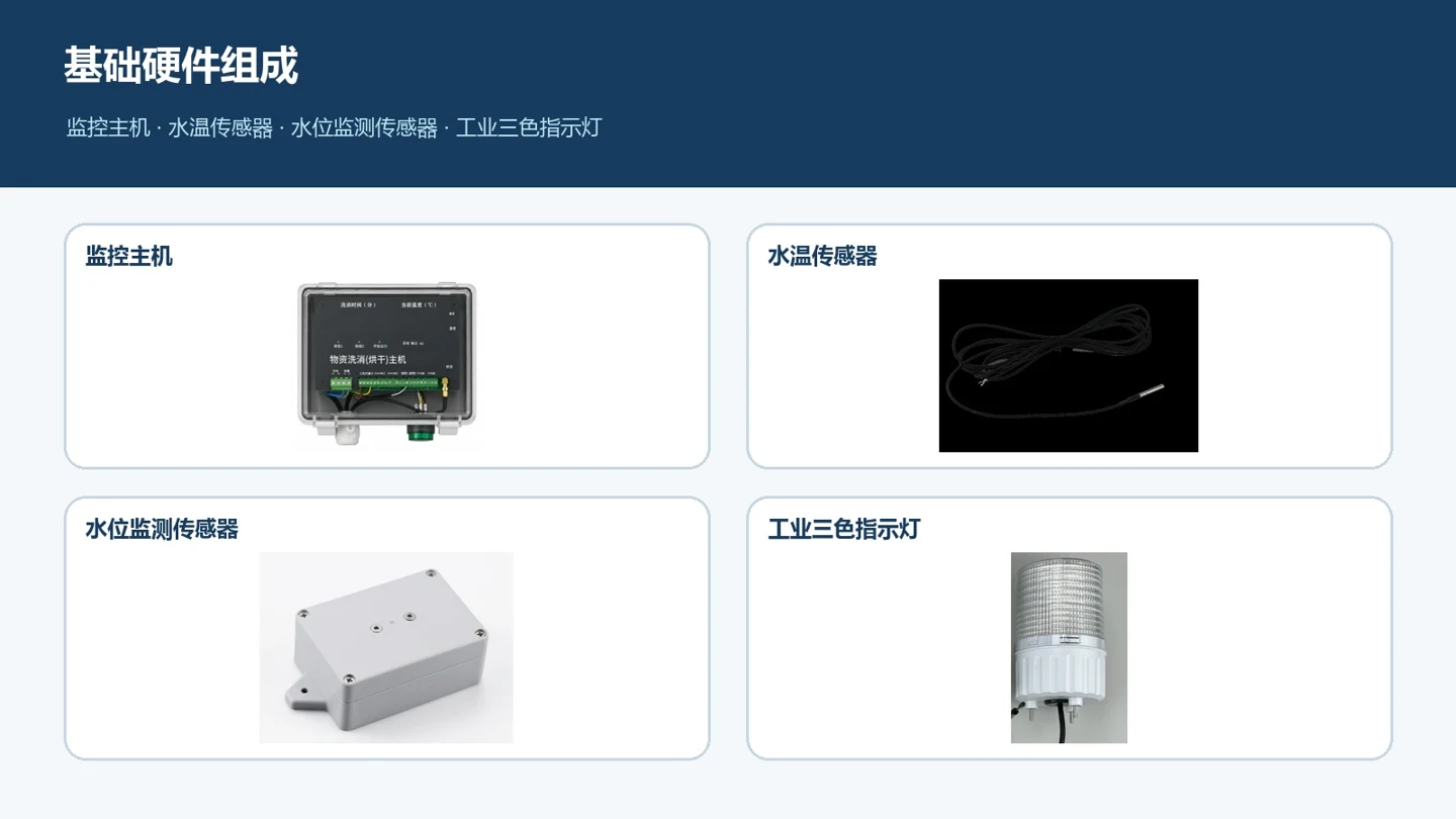 洗消主机、水温、水位传感器与三色灯的系统组成